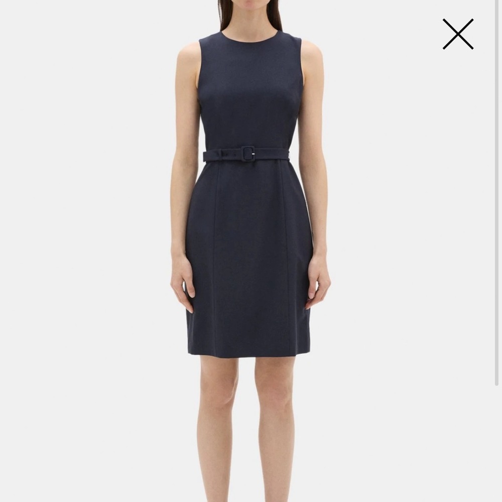 Theory Belted Dress In Sevona Stretch Wool 00 Navy